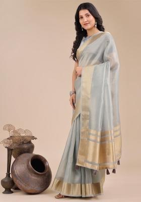 Sky Blue Woven Zari Work Organza Saree Set