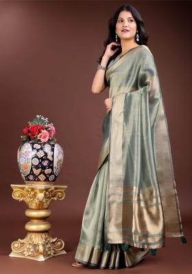 Sea Green Woven Zari Work Organza Saree Set