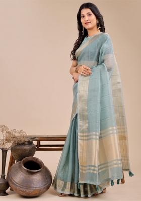 Sea Green Woven Zari Work Organza Saree Set