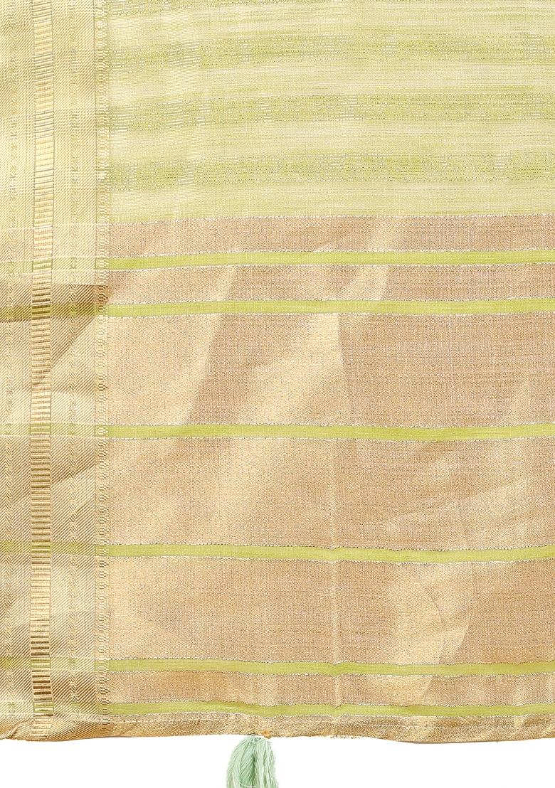 Light Green Woven Zari Work Organza Saree Set