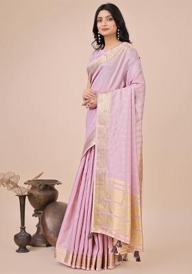 Light Pink Woven Zari Work Organza Saree Set