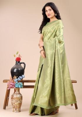 Light Green Woven Zari Work Banarasi Silk Saree Set