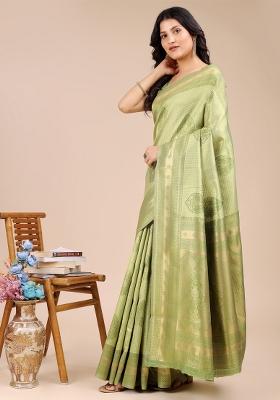 Light Green Woven Zari Work Banarasi Silk Saree Set