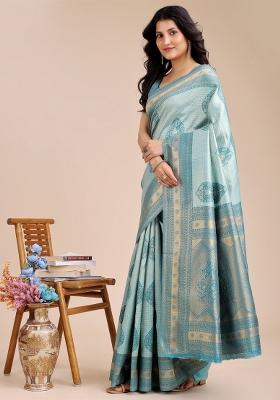 Sea Green Woven Zari Work Banarasi Silk Saree Set