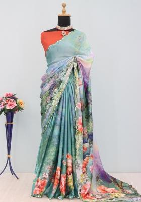 Multi Mirror Work Chiffon Saree Set With Blouse