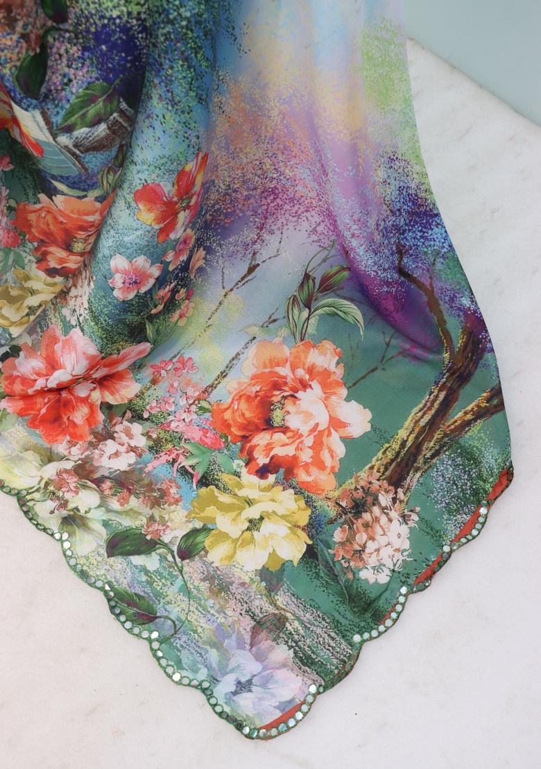 Multi Mirror Work Chiffon Saree Set With Blouse