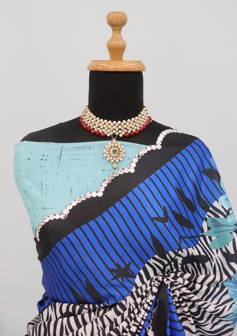 Multi Mirror Work Chiffon Saree Set With Blouse