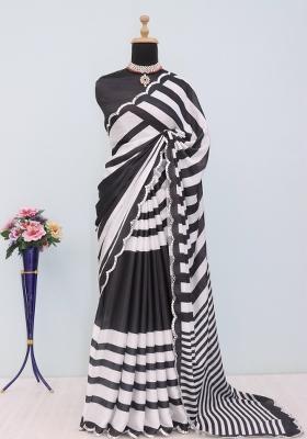 Black Mirror Work Chiffon Saree Set With Blouse