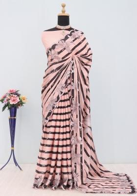 Peach Mirror Work Chiffon Saree Set With Blouse