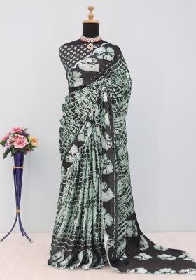 Black Mirror Work Chiffon Saree Set With Blouse