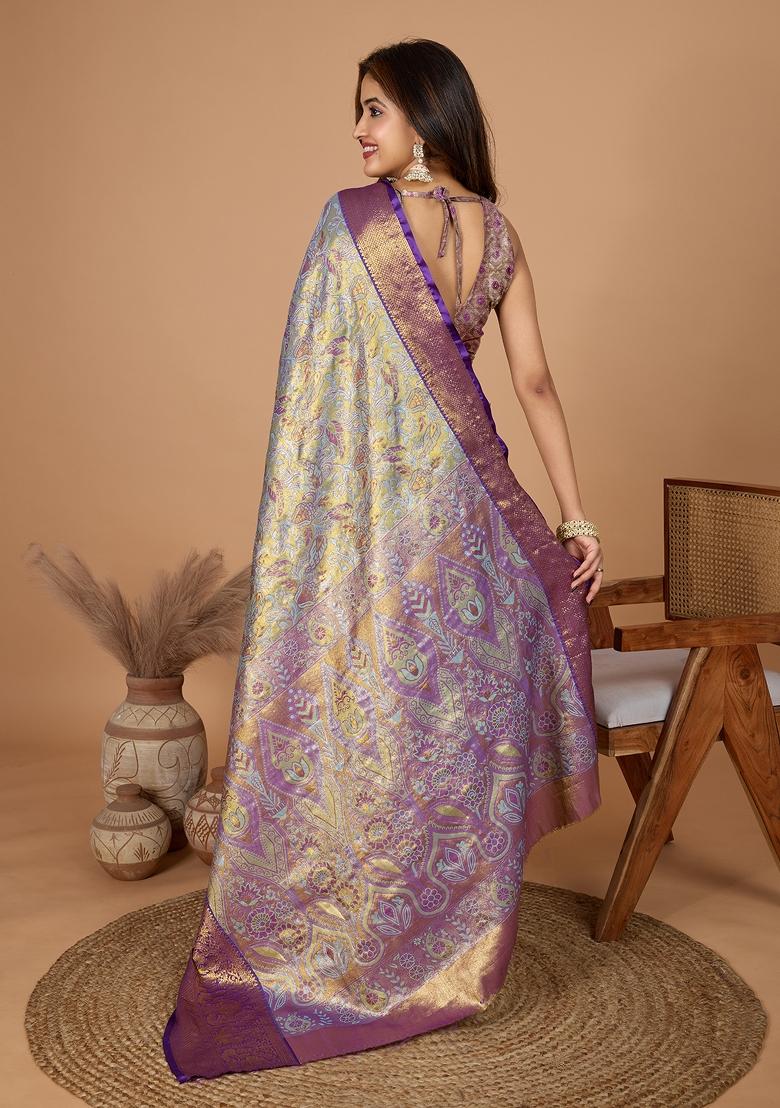 Grey Wevon Designer Soft Silk Saree Set