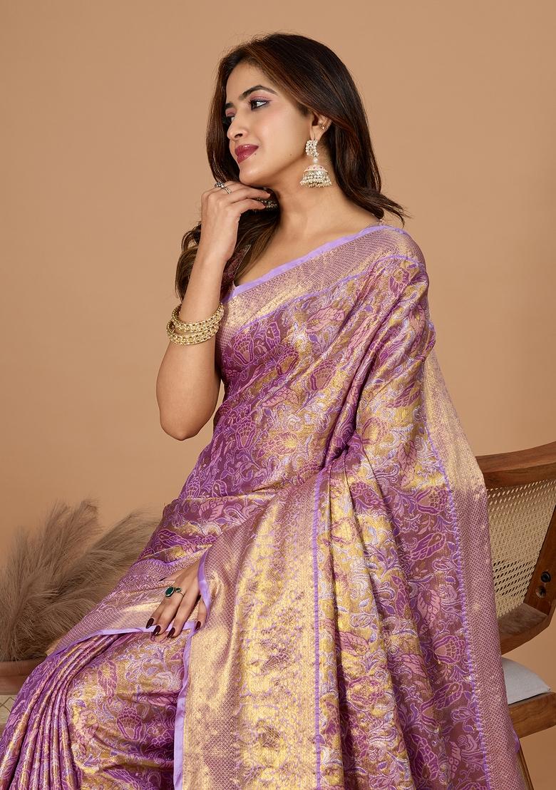 Purple Wevon Designer Soft Silk Saree Set