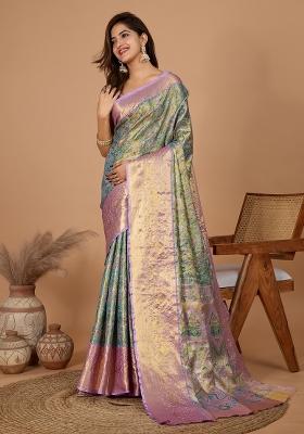 Green Wevon Designer Soft Silk Saree Set
