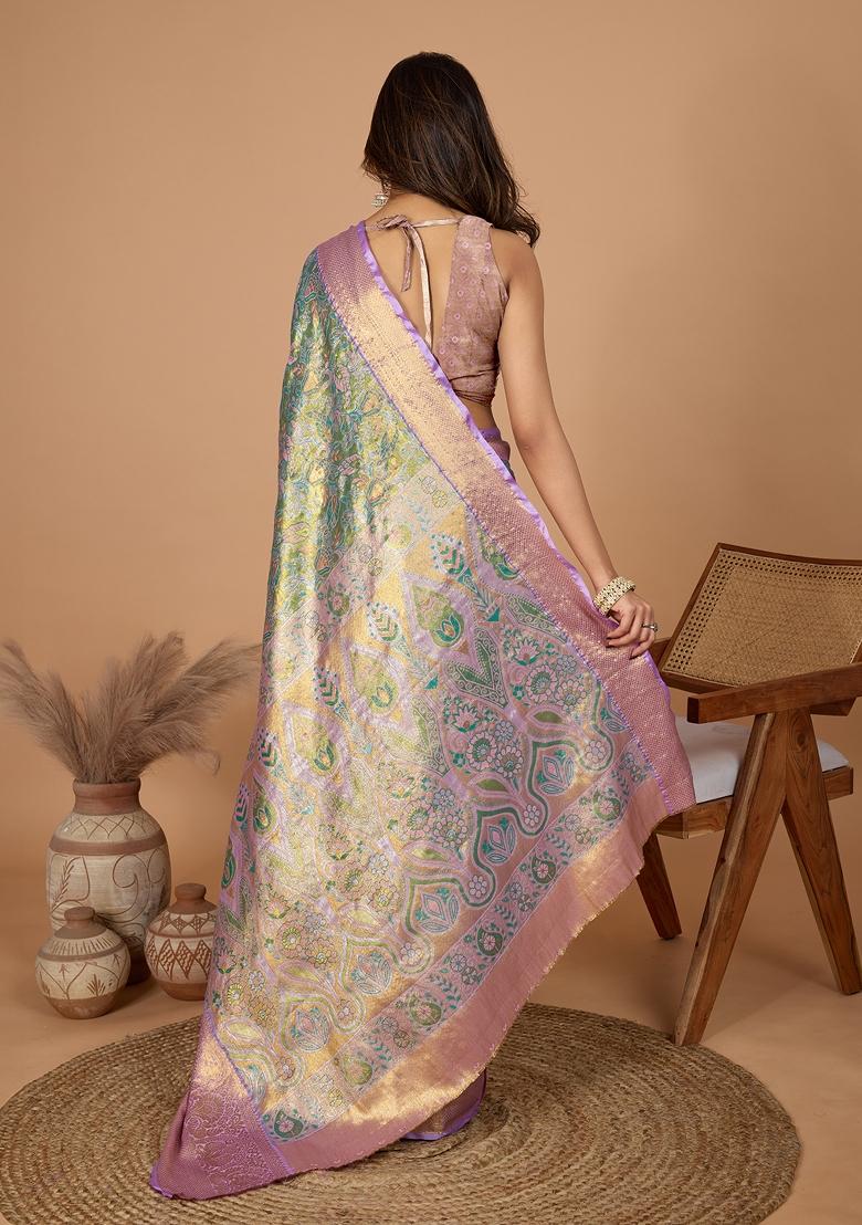 Green Wevon Designer Soft Silk Saree Set