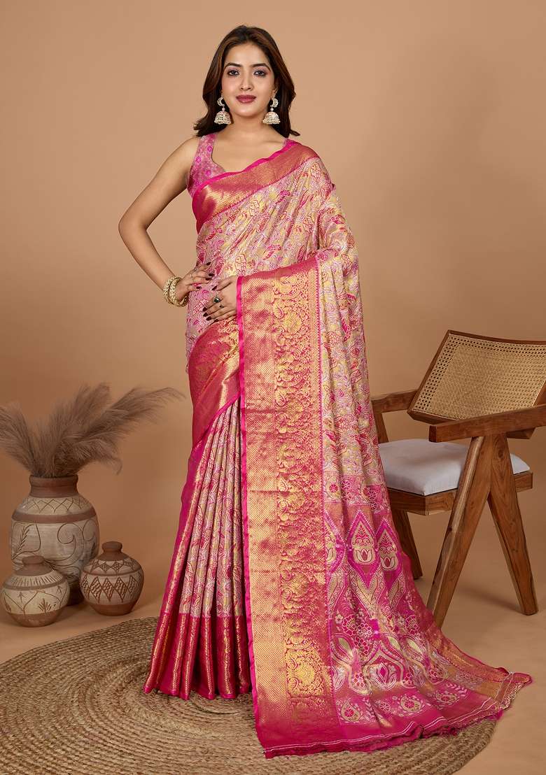 Pink Wevon Designer Soft Silk Saree Set - Indya