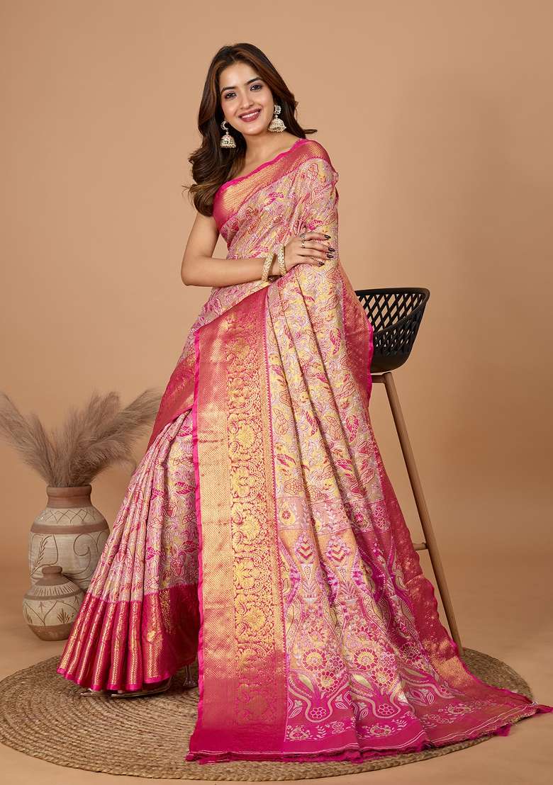 Pink Wevon Designer Soft Silk Saree Set - Indya