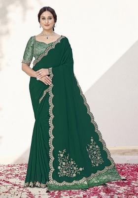 Green Embroidererd Crepe Silk Saree Set