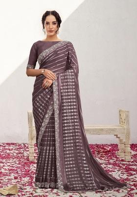 Lavender Embroidererd Georgette Saree Set