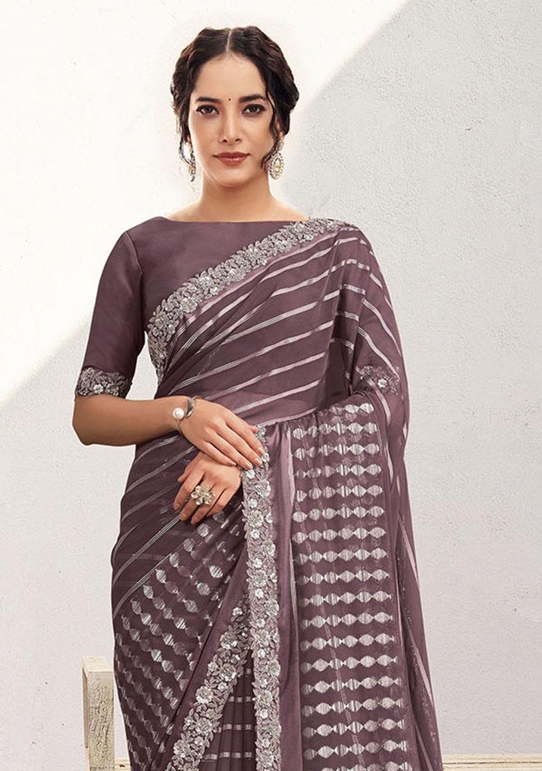 Lavender Embroidererd Georgette Saree Set