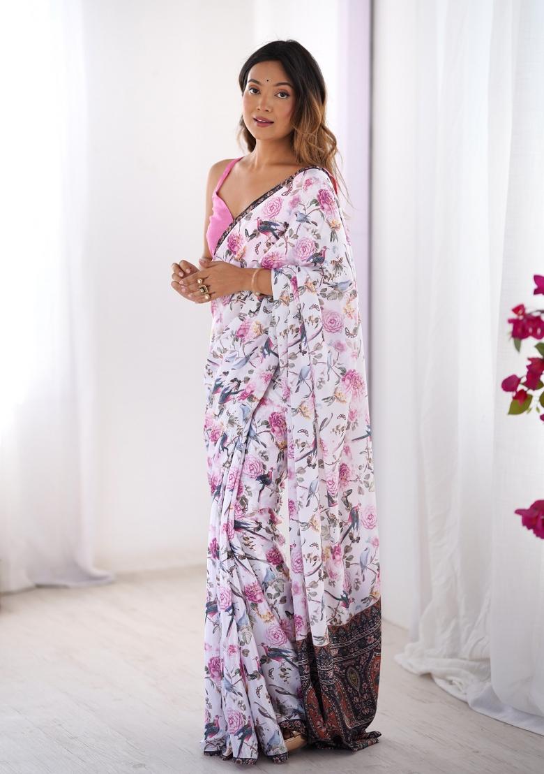 Multi Color Embroidererd Chiffon Saree Set