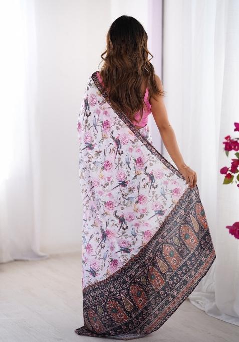 Multi Color Embroidererd Chiffon Saree Set