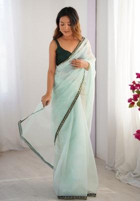 Sea Green Embroidererd Organza Saree Set