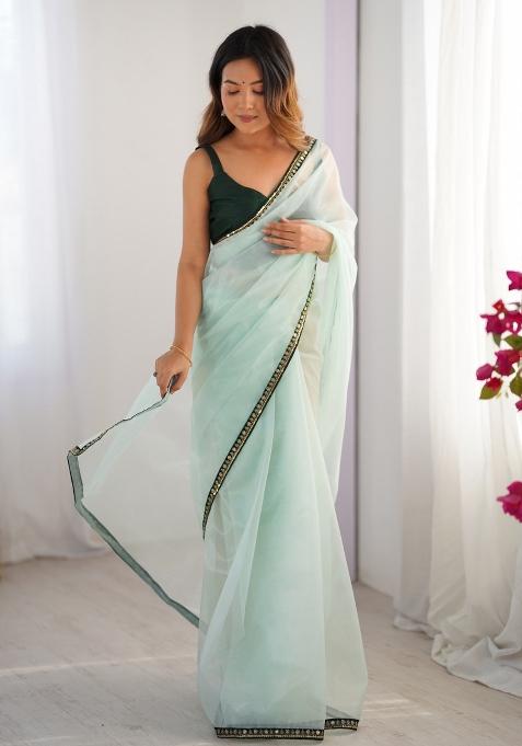 Sea Green Embroidererd Organza Saree Set