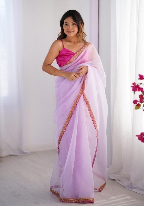 Lavender Embroidererd Organza Saree Set