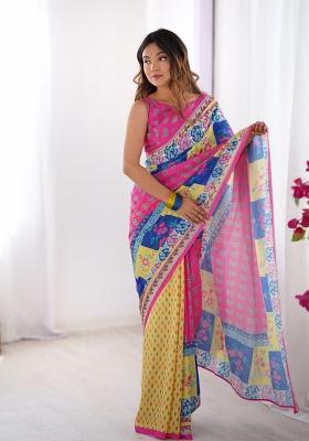 Multi Color Embroidererd Chiffon Saree Set