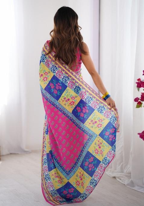 Multi Color Embroidererd Chiffon Saree Set