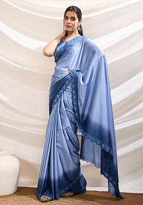 Purple Diamond Zarkan Chinnon Saree Set With Blouse