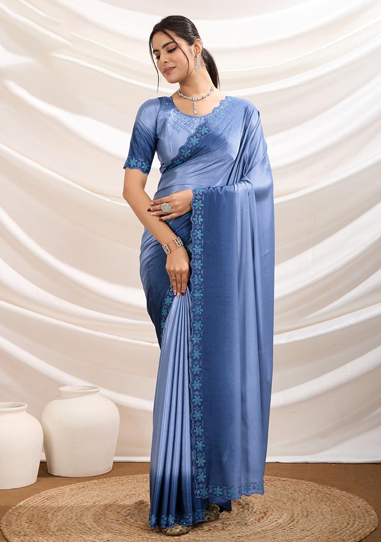 Purple Diamond Zarkan Chinnon Saree Set With Blouse