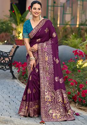 Blue Pearl Lace Satin Saree Set With Blouse