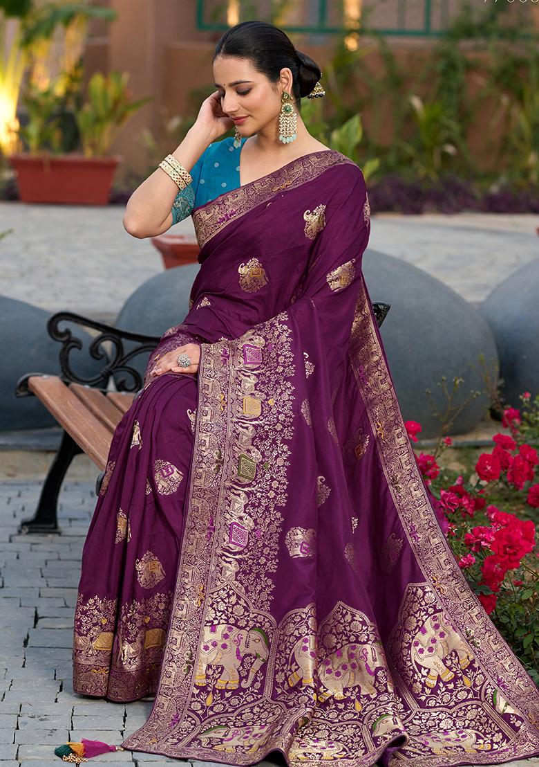 Blue Pearl Lace Satin Saree Set With Blouse