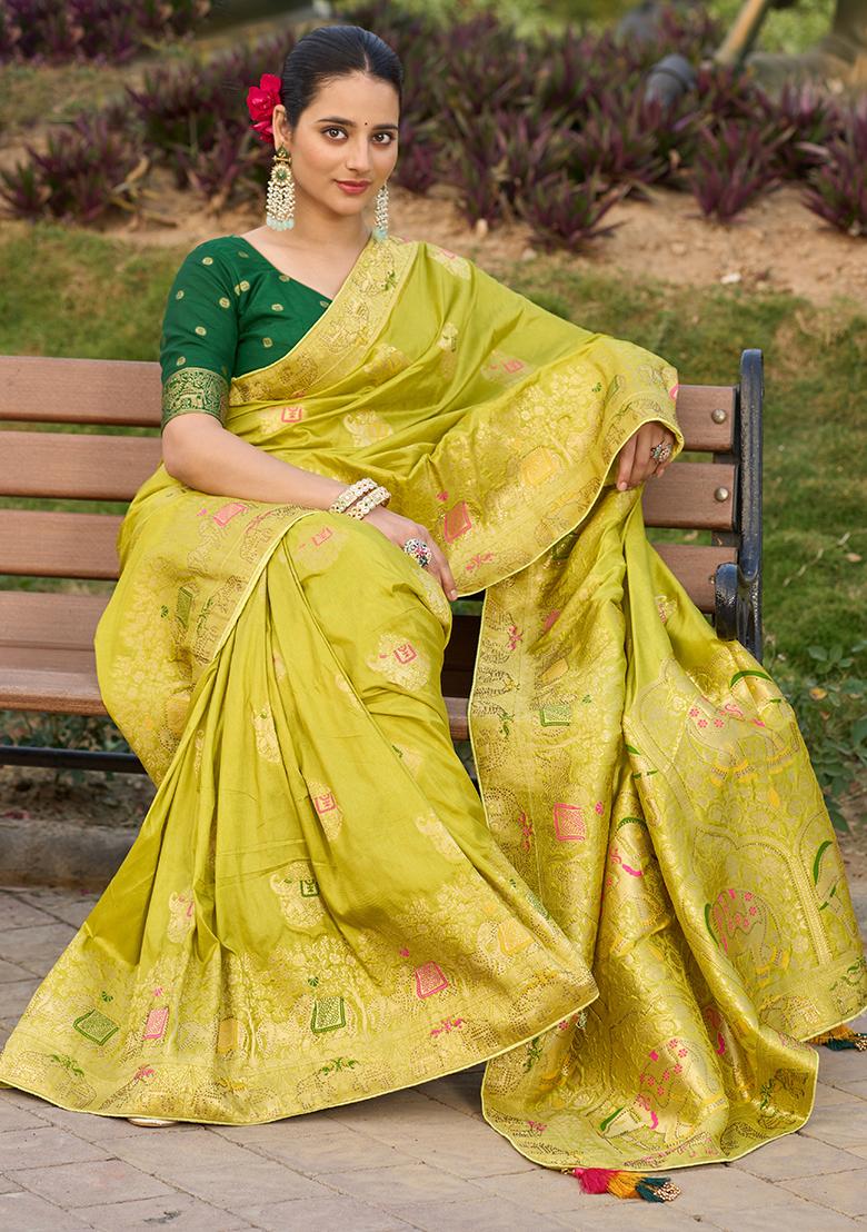 Peach Woven Design Mysore Borcade Silk Saree Set With Blouse