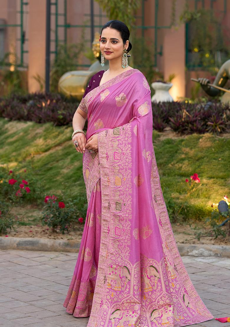 Brown Woven Design Mysore Borcade Silk Saree Set With Blouse