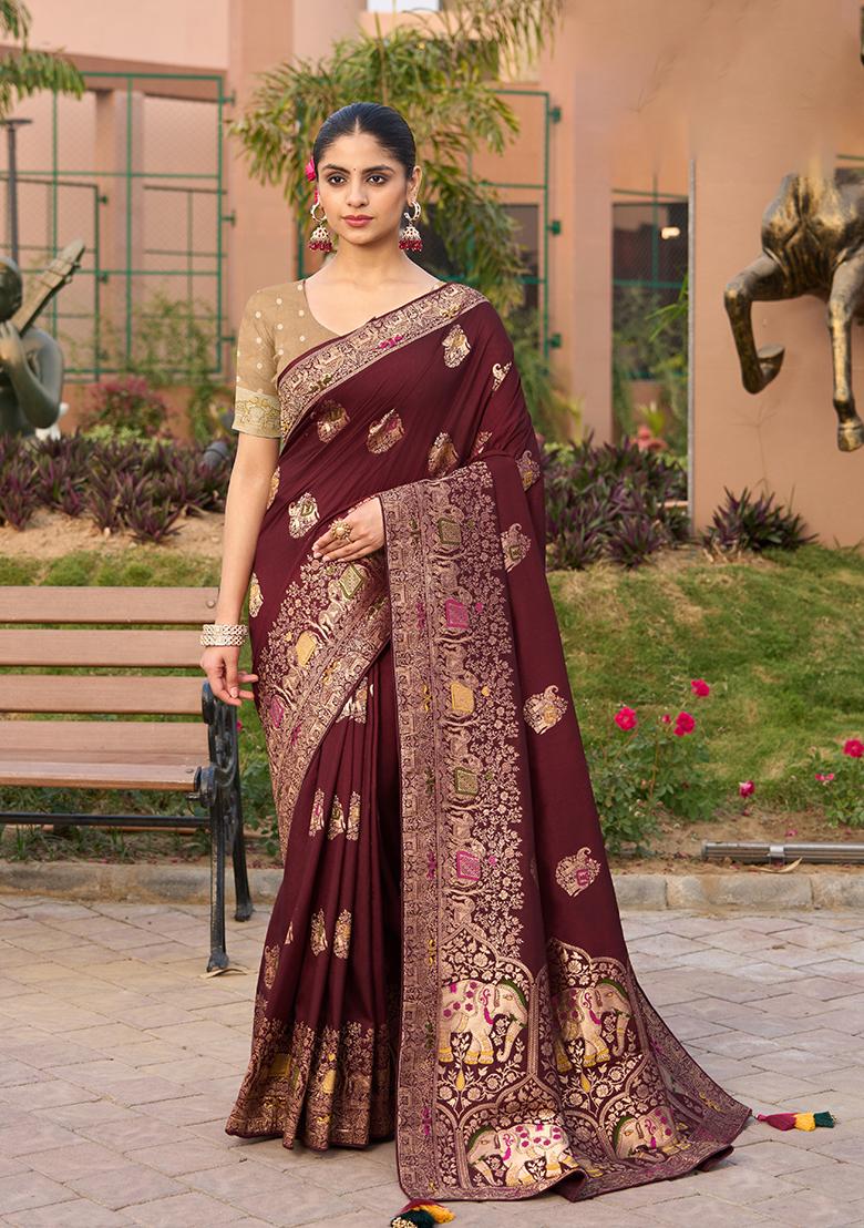 Blue Woven Design Mysore Borcade Silk Saree Set With Blouse