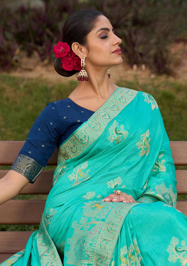 Red Woven Design Mysore Borcade Silk Saree Set With Blouse