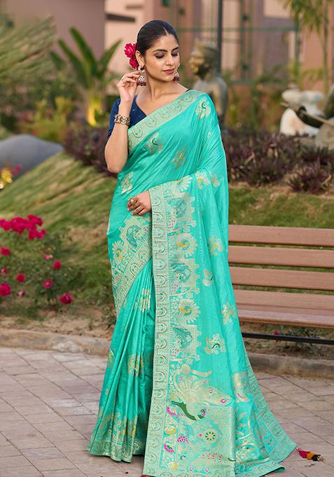 Red Woven Design Mysore Borcade Silk Saree Set With Blouse