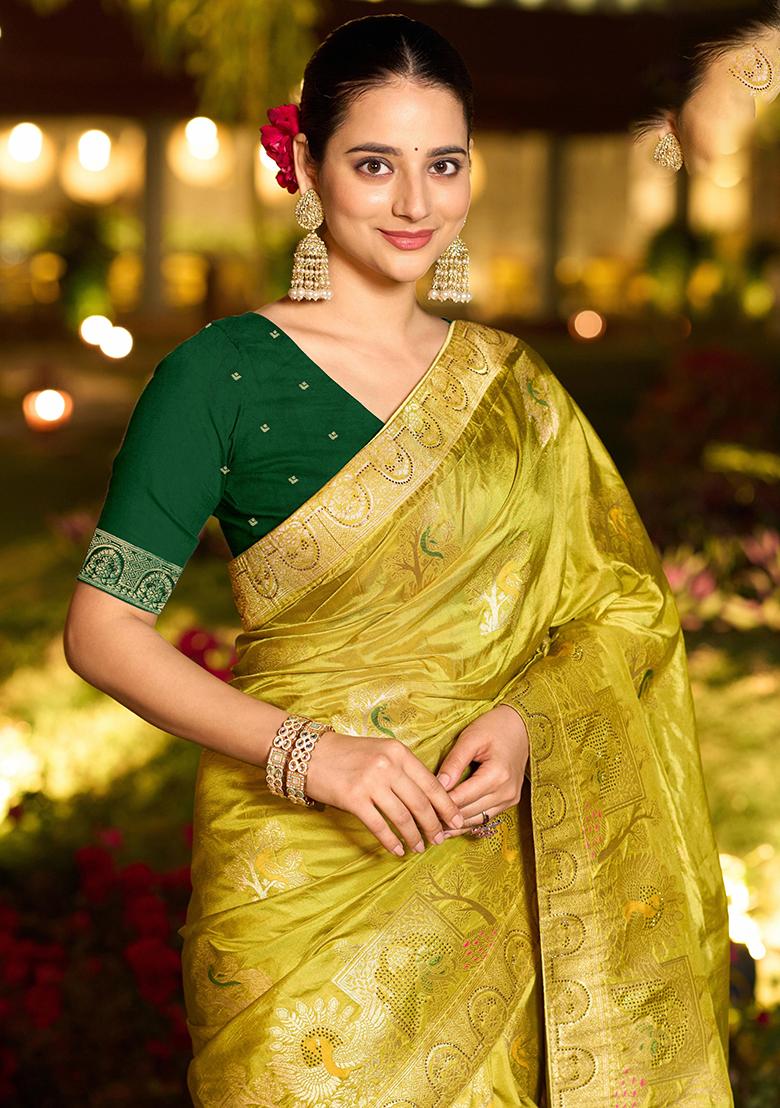 Brown Embroidered Twill Net Saree Set With Blouse