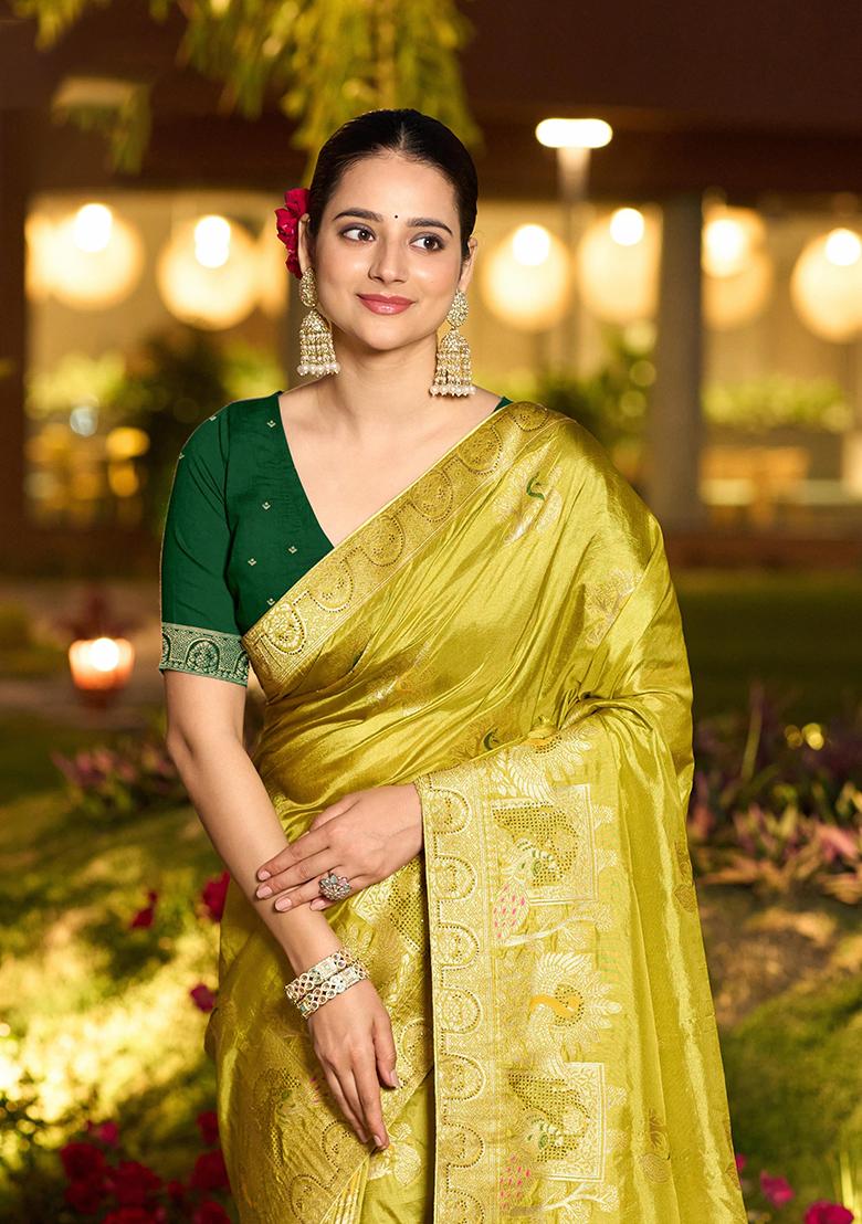 Brown Embroidered Twill Net Saree Set With Blouse