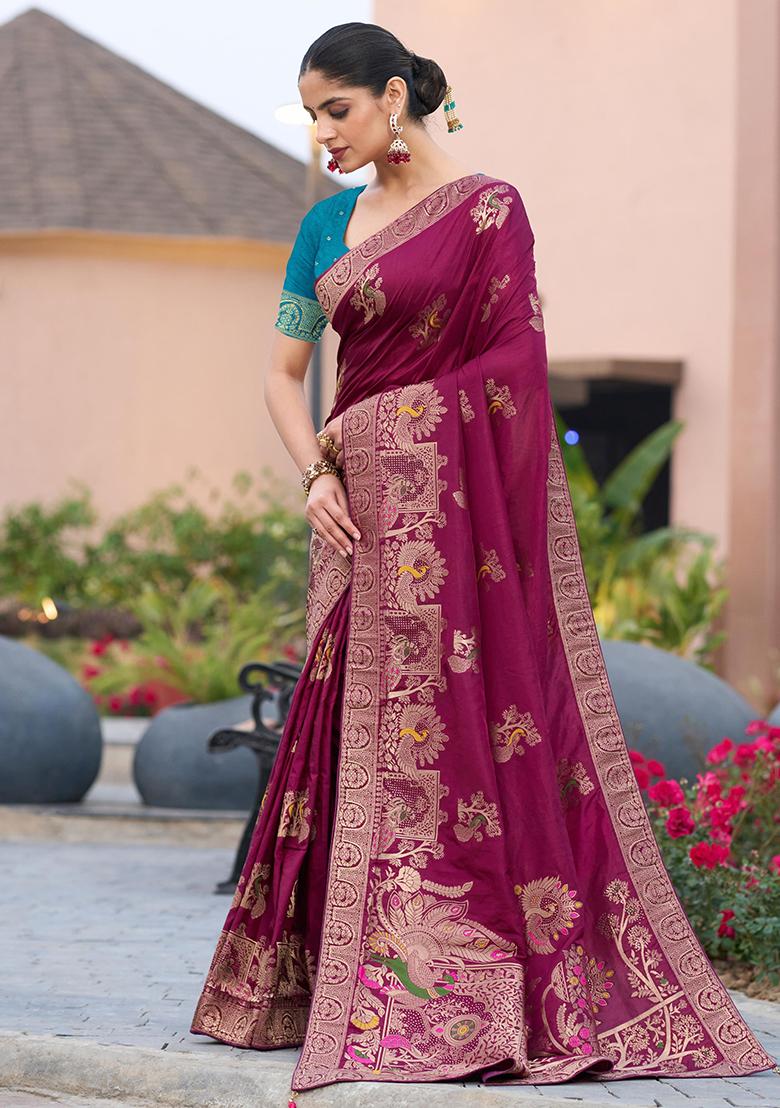 Pink Embroidered Twill Net Saree Set With Blouse