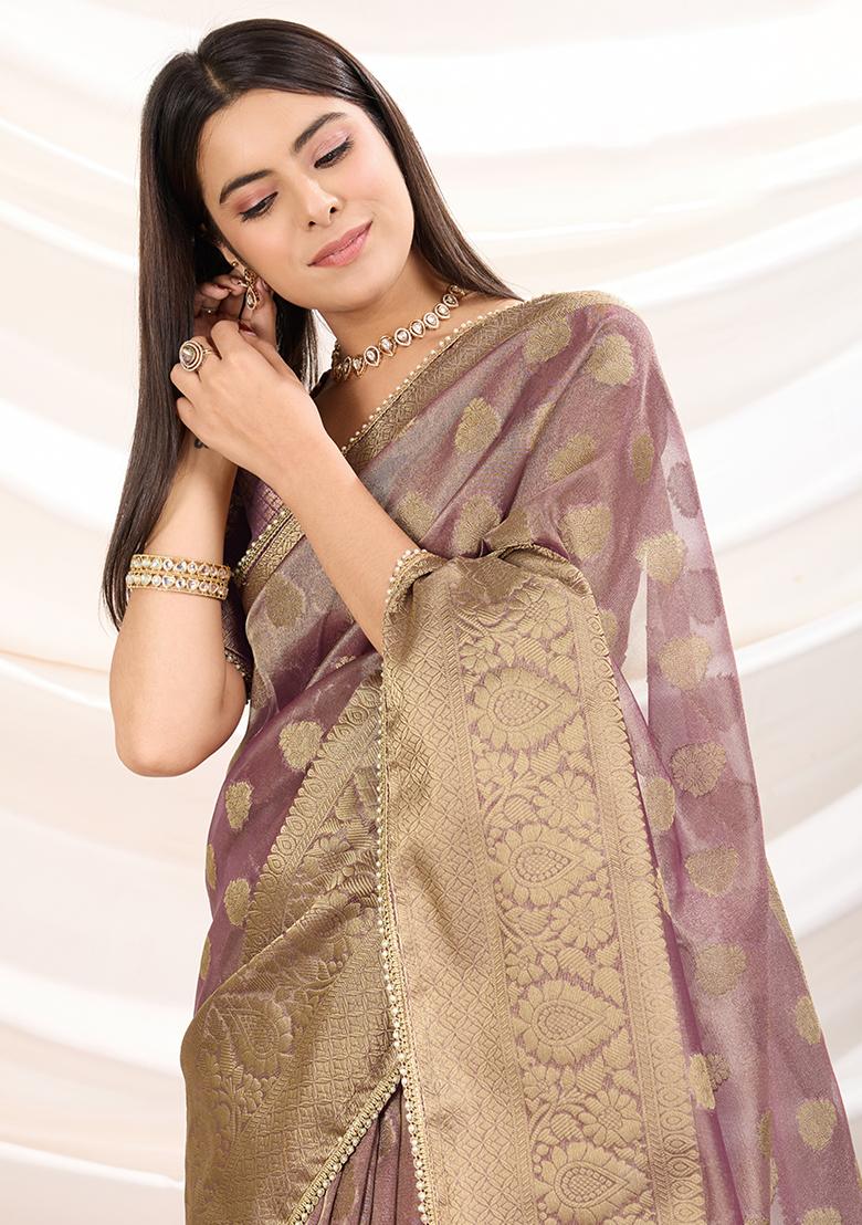 Green Embroidered Twill Net Saree Set With Blouse