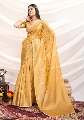 Peach Embroidered Twill Net Saree Set With Blouse
