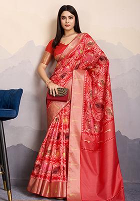 Green Mirror Work Chinnon Saree Set With Blouse