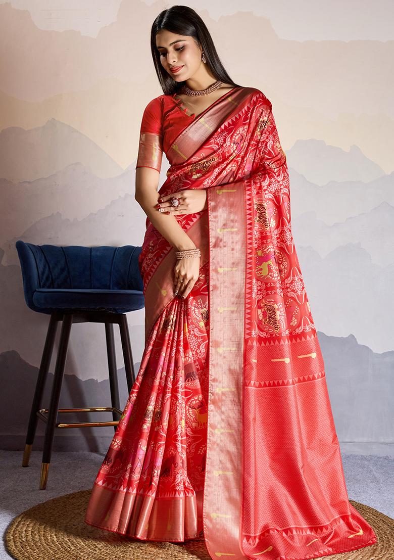 Green Mirror Work Chinnon Saree Set With Blouse