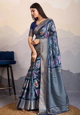 Green Stone Work Satin Saree Set With Blouse