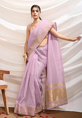 Peach Stone Work Satin Saree Set With Blouse