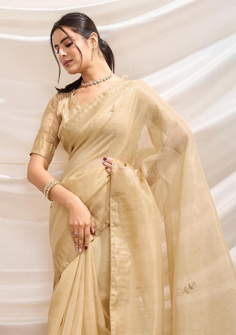 Purple Embroidered Burberry Organza Saree Set With Blouse