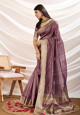 Blue Embroidered Burberry Organza Saree Set With Blouse